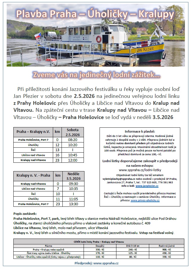 Lodn� linka Praha - �holi�ky - Lib�ice - Kralupy nad Vltavou � 2./3.5.2026